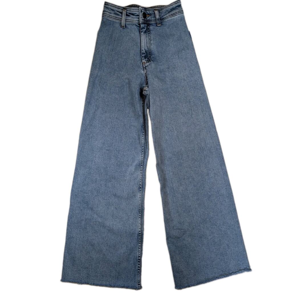 Zara Women's High Rise Wide Leg Jeans US 2 Blue Denim Raw Hem
